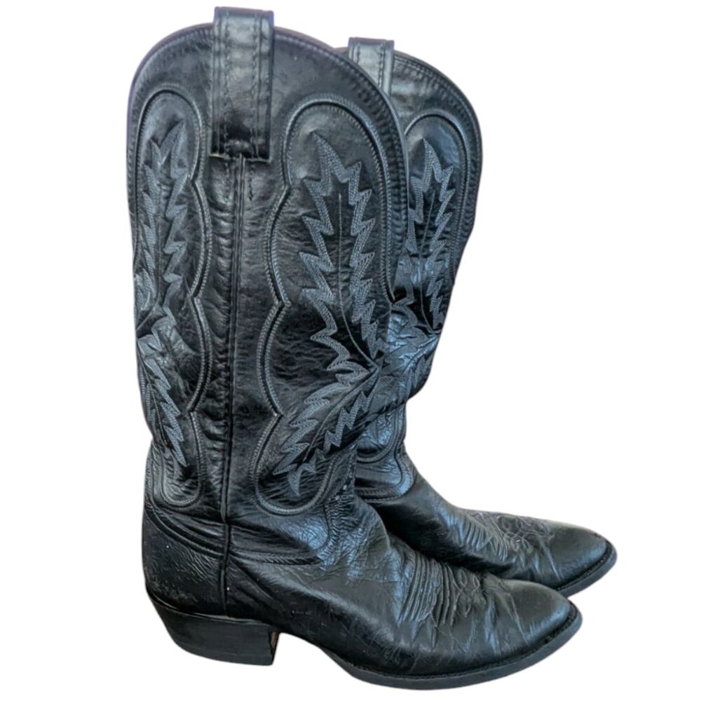 Vintage HONDO Boots Black Leather Men's Western Boots - Size 10 D